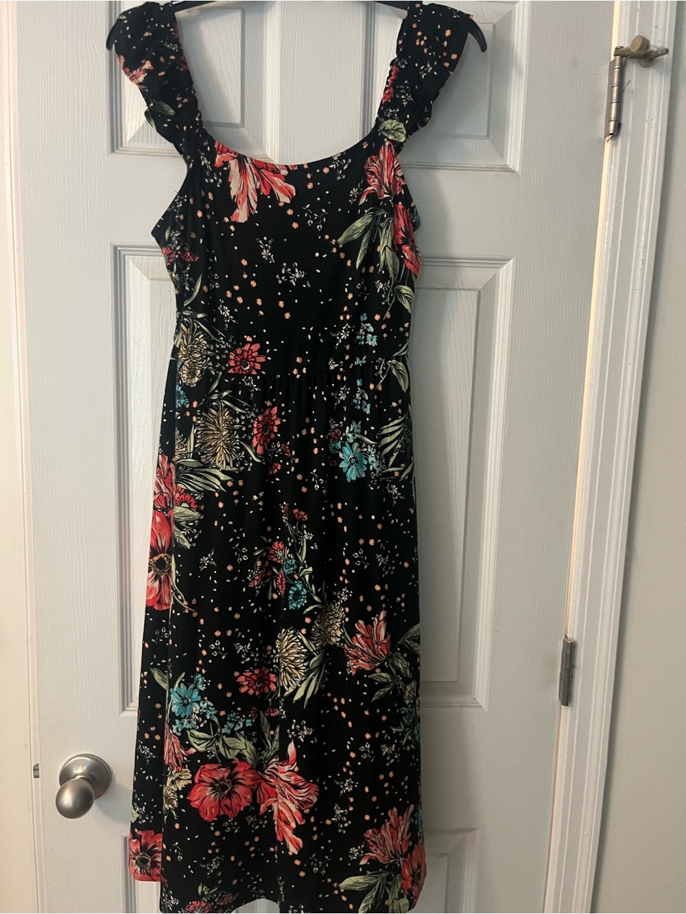 Maurices Black Floral Midi Dress with Ruffle Straps